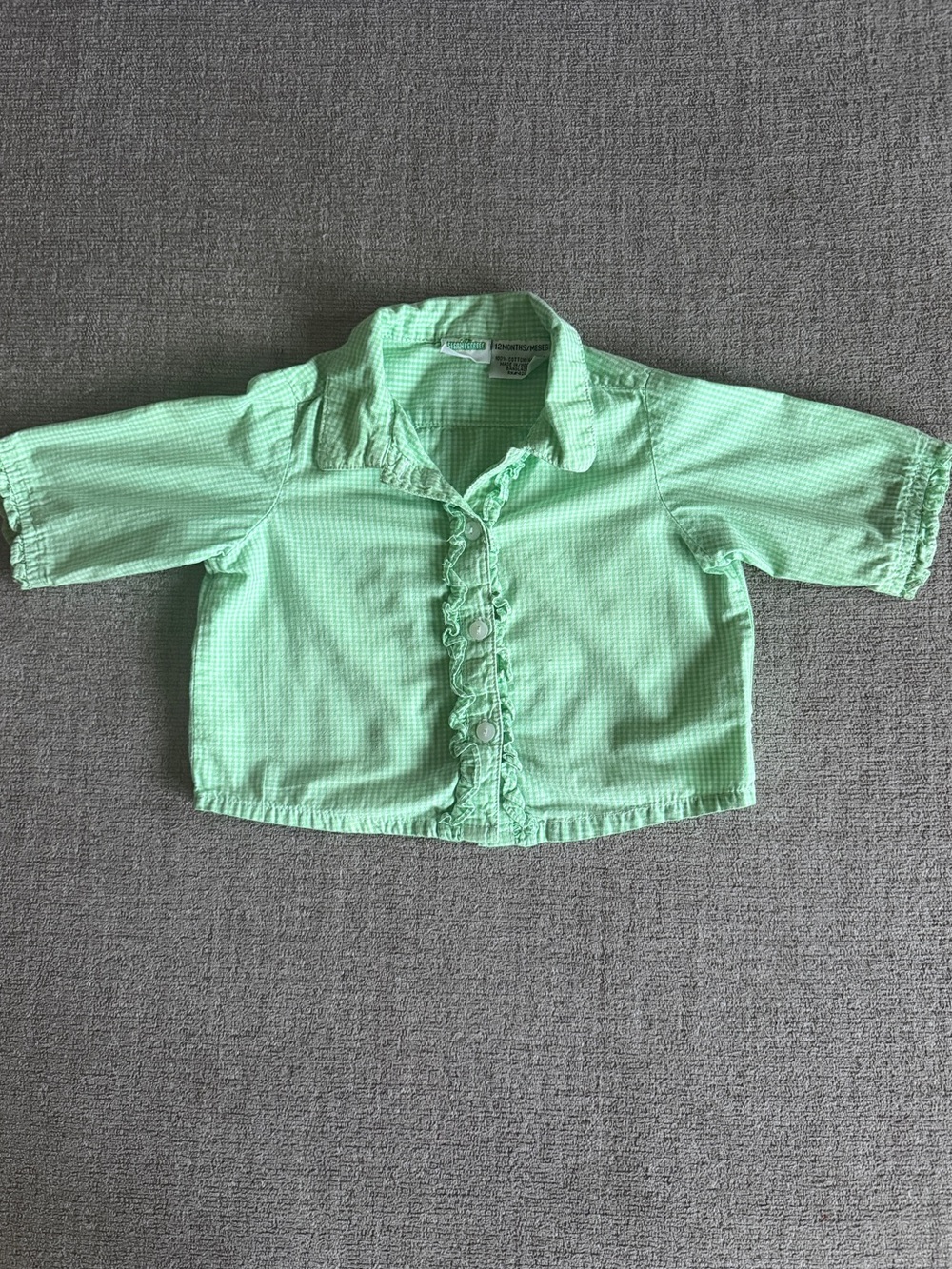 vintage Sesame Street / Sesame Workshop green gingham ruffle baby shirt t